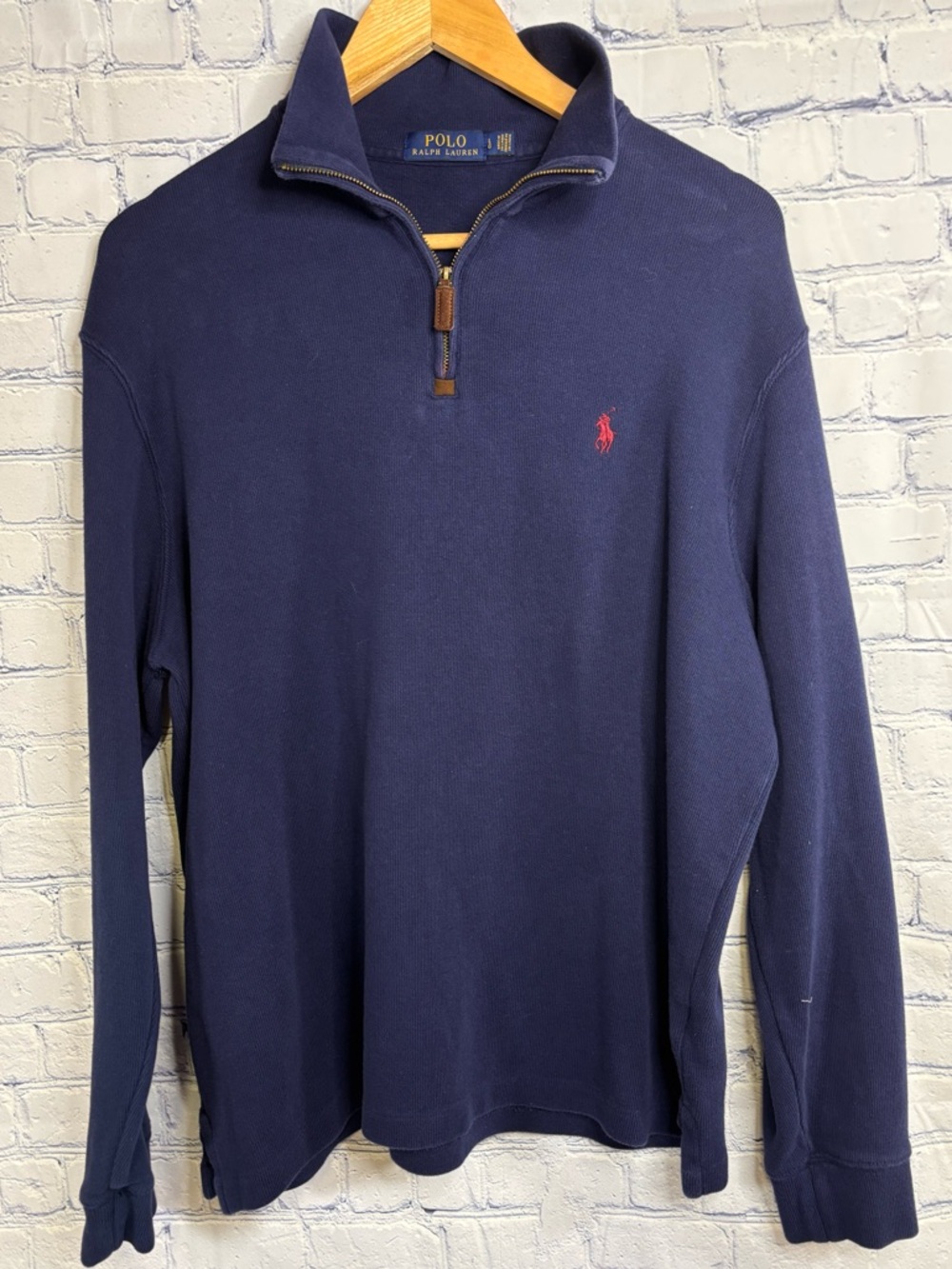 Polo Ralph Lauren Navy Blue Estate Rib Quarter-Zip Preppy Pullover Shirt L